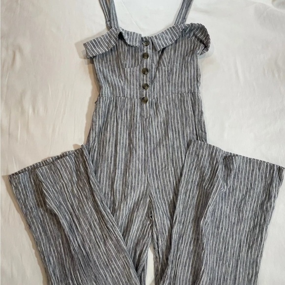 American Eagle Tie Waist Striped Jumpsuit Romper Size 8 Pockets Women's Cotton - Picture 3 of 5